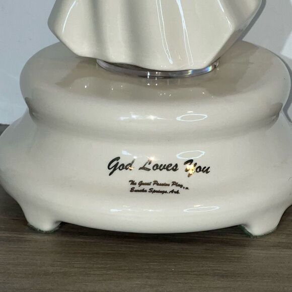 Vintage Angel Music Box Plays Gather At The River White God Loves You Inscribed - Picture 5 of 15